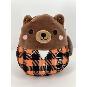 Squishmallows 7.5" Omar The Brown Bear Orange Plaid Shirt NWT